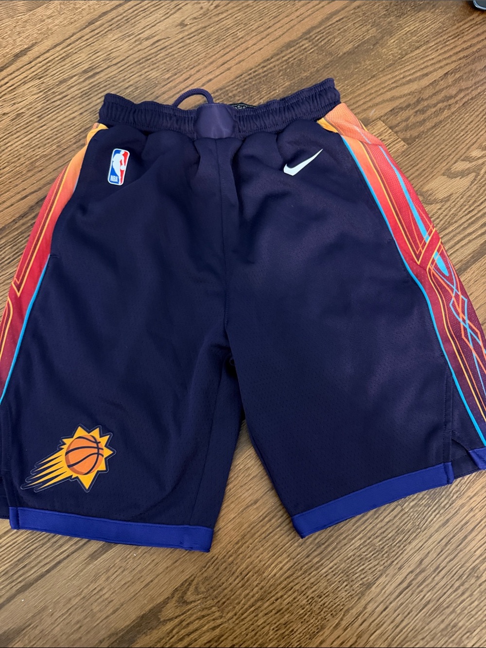 Nike Navy Kids' Basketball Shorts with Orange & Blue Accents Size Medium